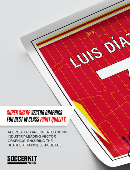 Luis Diaz 24/25 Liverpool Home Shirt Poster