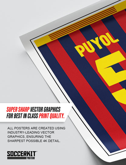 Carles Puyol 13/14 Barcelona Classic Home Shirt Poster