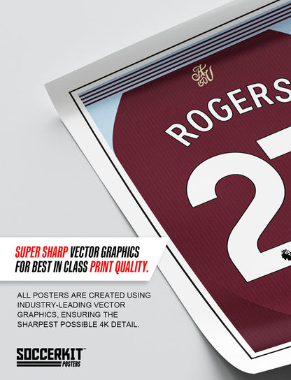 Morgan Rogers 24/25 Aston Villa Home Shirt Poster