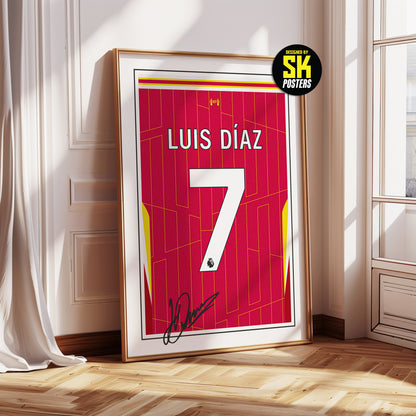 Luis Diaz 24/25 Liverpool Home Shirt Poster