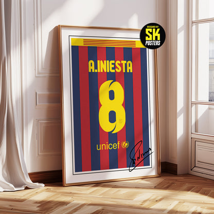 Andres Iniesta 13/14 Barcelona Classic Home Shirt Poster