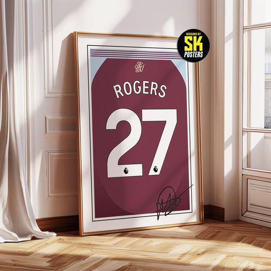 Morgan Rogers 24/25 Aston Villa Home Shirt Poster