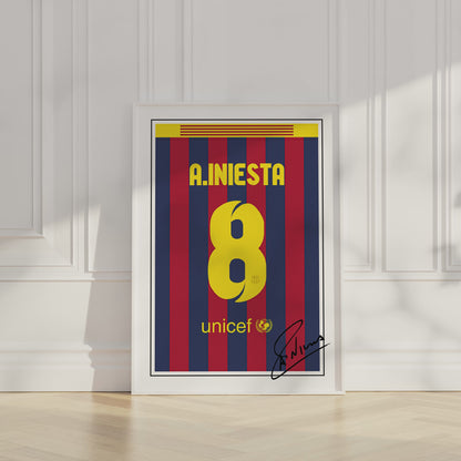 Andres Iniesta 13/14 Barcelona Classic Home Shirt Poster